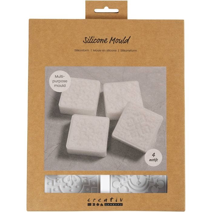 Silikonform, Firkantet med grafisk design, H: 2,4 cm, L: 6,8 cm, B: 6,8 cm, 4 stk./ 1 pk.