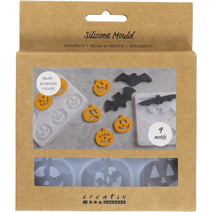 Silikonform, Flaggermus og gresskar, H: 0,3+0,5 cm, B: 3+8 cm, matt transparent, 2 stk./ 1 stk.