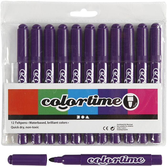 Colortime tusjer, strek 5 mm, lilla, 12 stk./ 1 pk.