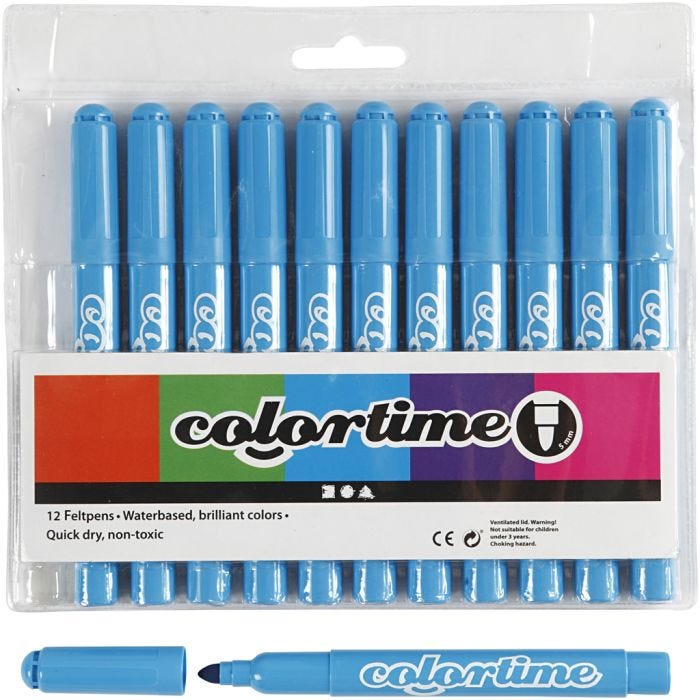Colortime tusjer, strek 5 mm, lys blå, 12 stk./ 1 pk.
