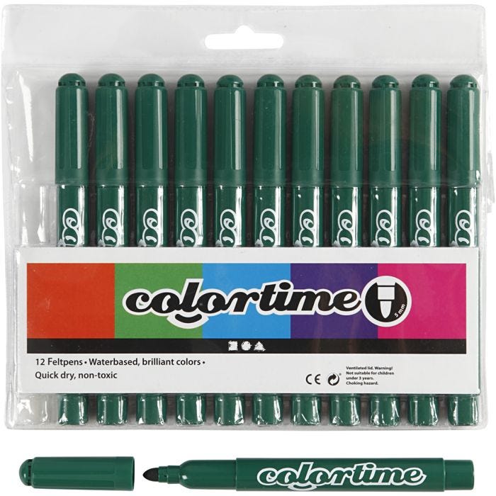 Colortime tusjer, strek 5 mm, mørk grønn, 12 stk./ 1 pk.