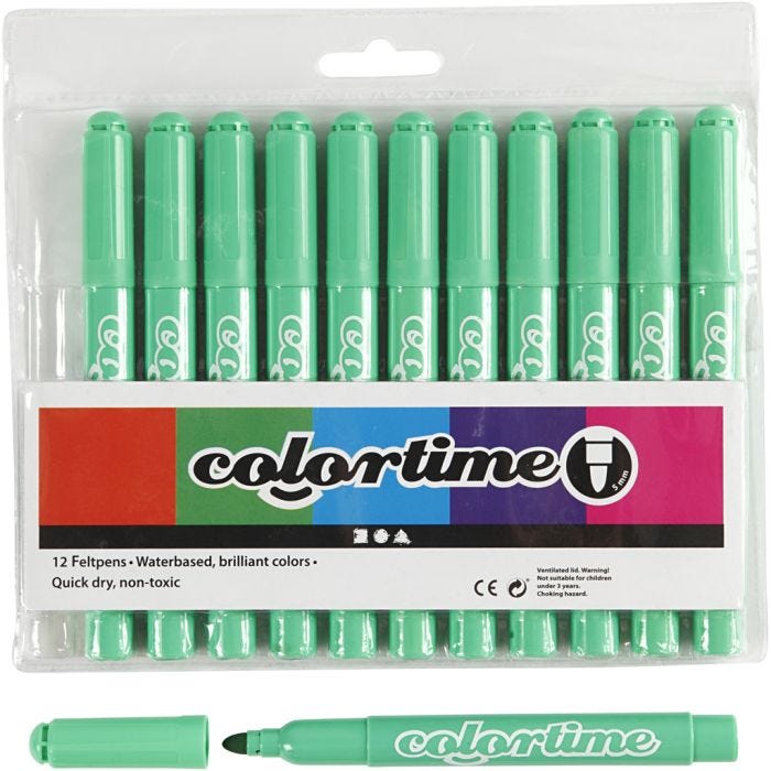 Colortime tusjer, strek 5 mm, lys grønn, 12 stk./ 1 pk.