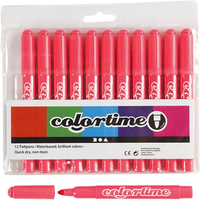 Colortime tusjer, strek 5 mm, pink, 12 stk./ 1 pk.