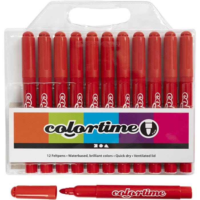 Colortime tusjer, strek 5 mm, rød, 12 stk./ 1 pk.
