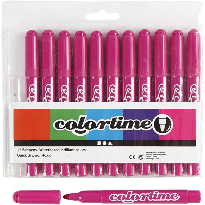 Colortime tusjer, strek 5 mm, rosa, 12 stk./ 1 pk.