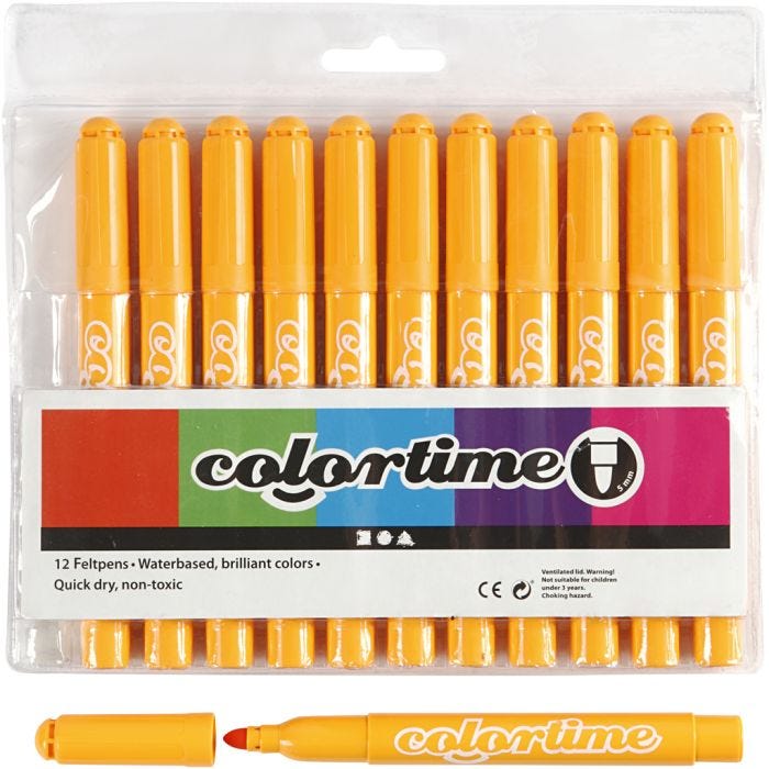 Colortime tusjer, strek 5 mm, varm gul, 12 stk./ 1 pk.