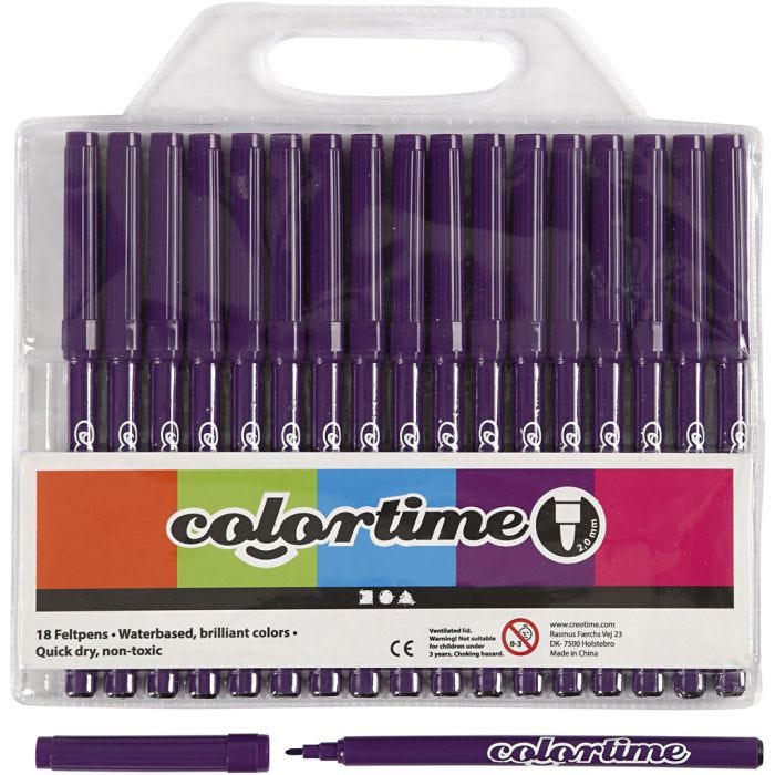 Colortime tusjer, strek 2 mm, lilla, 18 stk./ 1 pk.