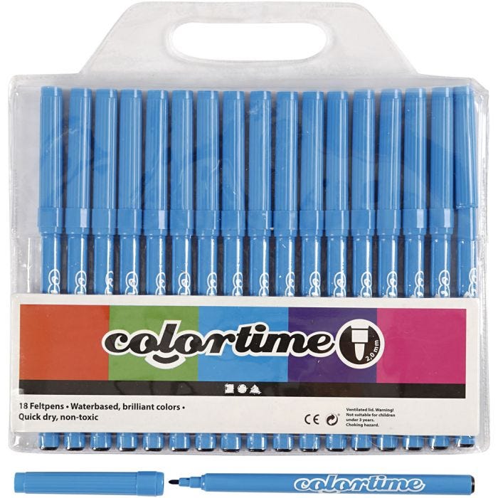 Colortime tusjer, strek 2 mm, lys blå, 18 stk./ 1 pk.