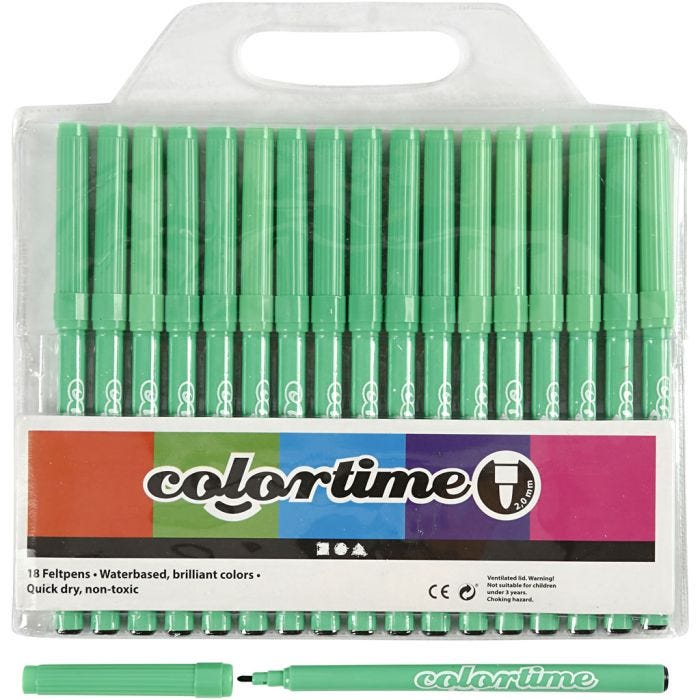 Colortime tusjer, strek 2 mm, lys grønn, 18 stk./ 1 pk.
