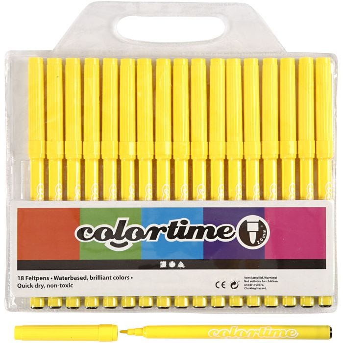 Colortime tusjer, strek 2 mm, sitron gul, 18 stk./ 1 pk.