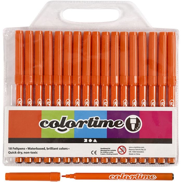 Colortime tusjer, strek 2 mm, orange, 18 stk./ 1 pk.