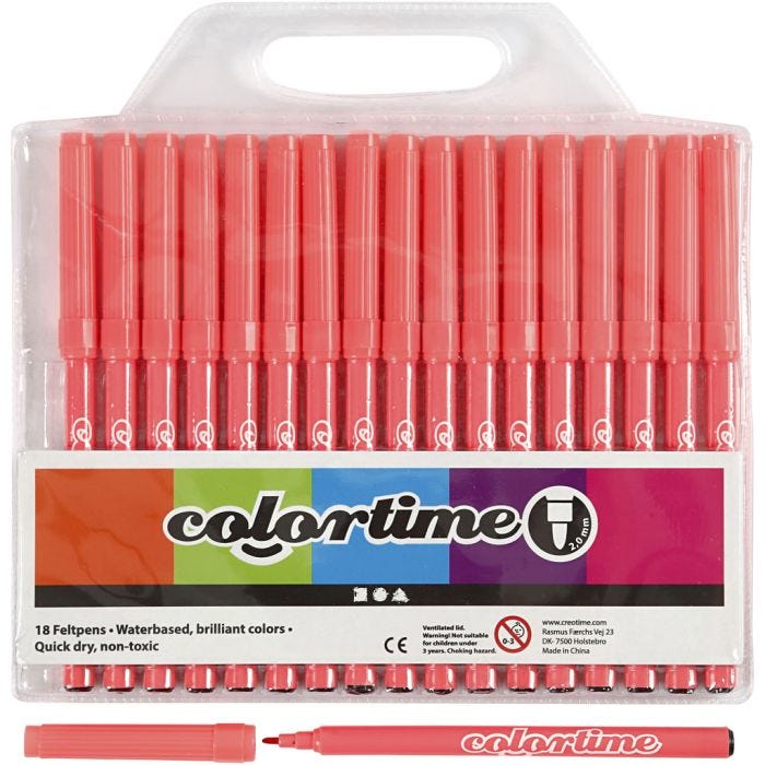 Colortime tusjer, strek 2 mm, pink, 18 stk./ 1 pk.