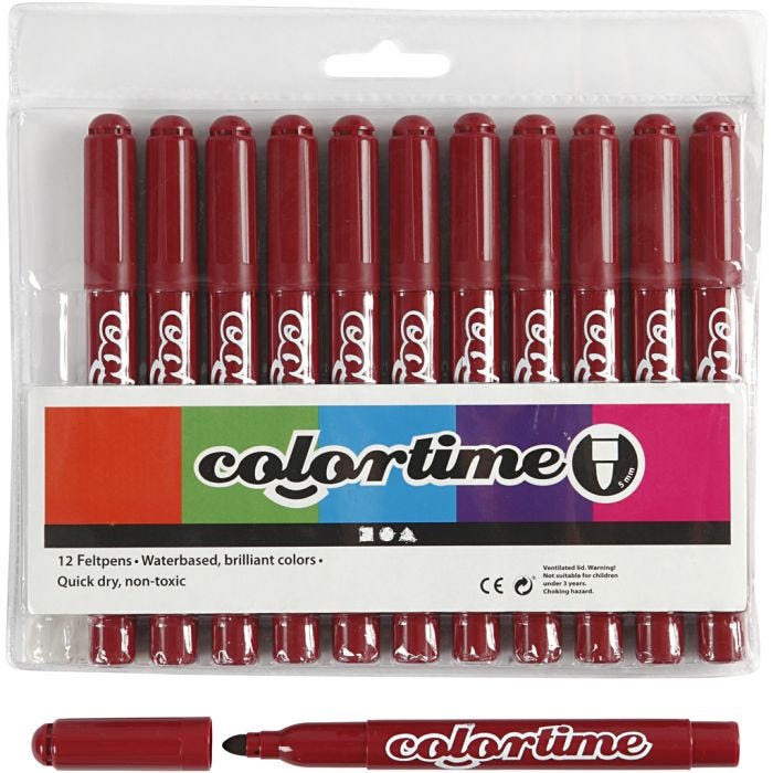 Colortime tusjer, strek 5 mm, vinrød, 12 stk./ 1 pk.
