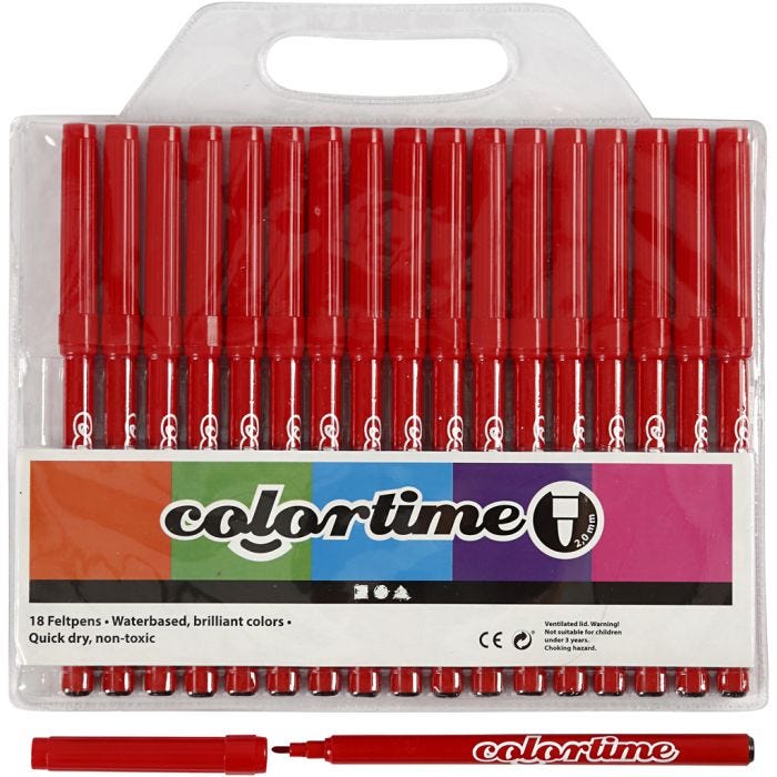 Colortime tusjer, strek 2 mm, rød, 18 stk./ 1 pk.