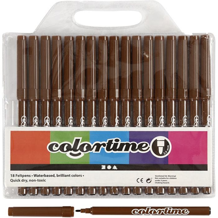Colortime tusjer, strek 2 mm, brun, 18 stk./ 1 pk.