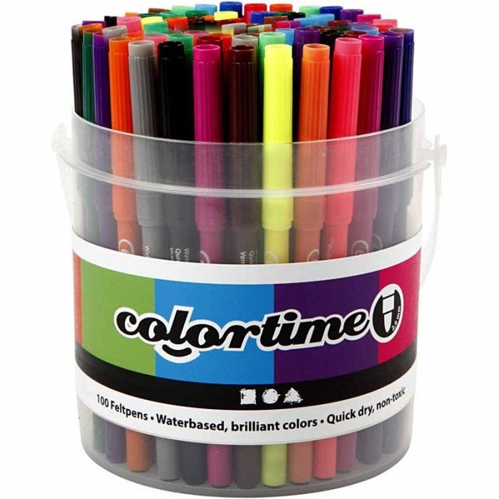 Colortime tusjer, strek 2 mm, ass. farger, 100 stk./ 1 spann