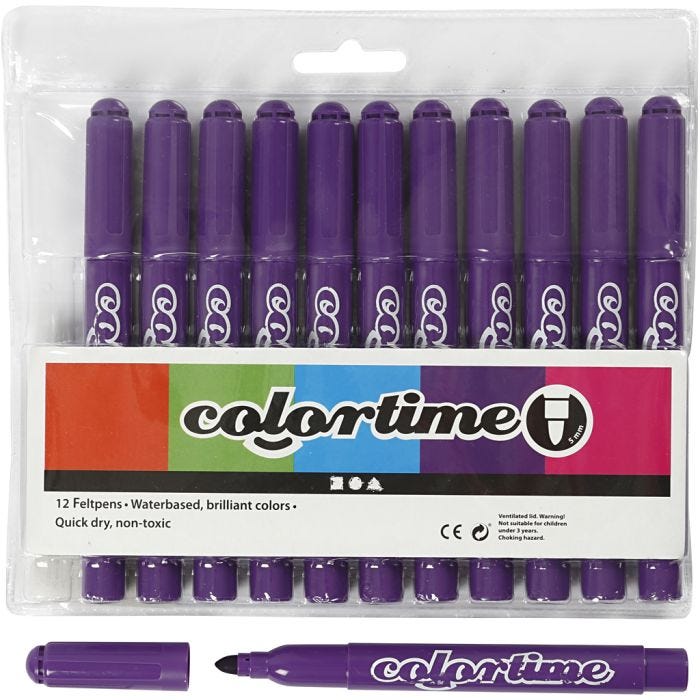Colortime tusjer, strek 5 mm, mørk lilla, 12 stk./ 1 pk.