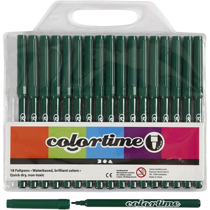 Colortime tusjer, strek 2 mm, mørk grønn, 18 stk./ 1 pk.