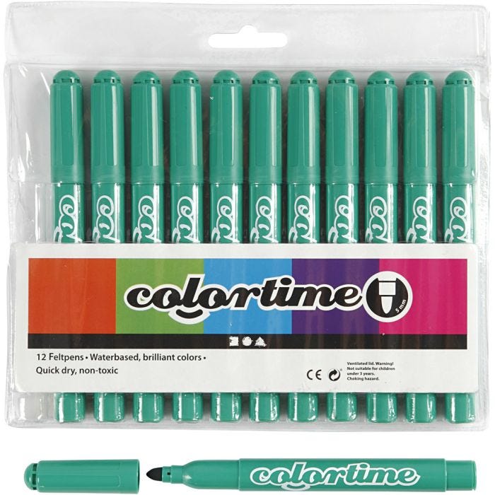 Colortime tusjer, strek 5 mm, klar grønn, 12 stk./ 1 pk.