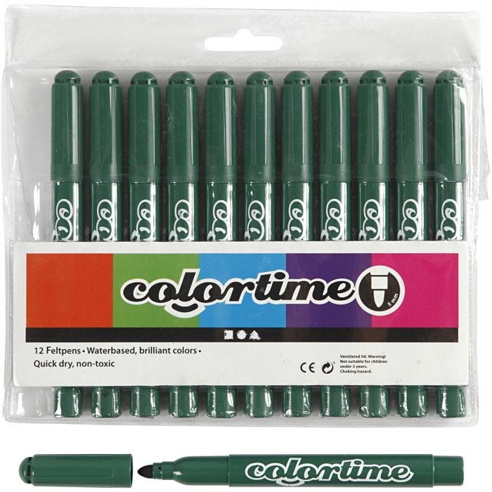 Colortime tusjer, strek 5 mm, grønn, 12 stk./ 1 pk.