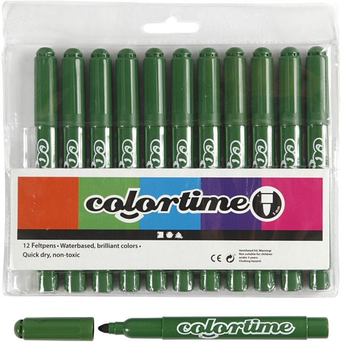 Colortime tusjer, strek 5 mm, grangrønn, 12 stk./ 1 pk.