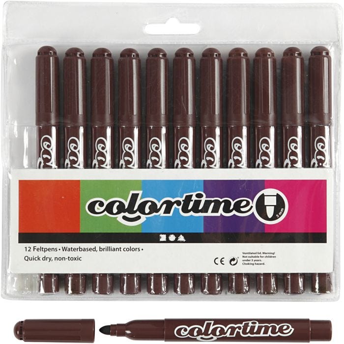 Colortime tusjer, strek 5 mm, mørk brun, 12 stk./ 1 pk.