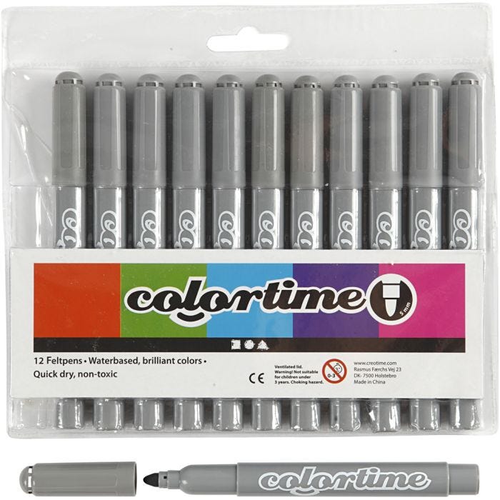 Colortime tusjer, strek 5 mm, grå, 12 stk./ 1 pk.