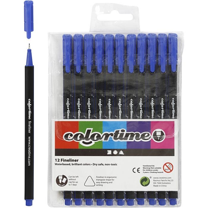 Colortime Fineliner-tusjer, strek 0,6-0,7 mm, mørk blå, 12 stk./ 1 pk.