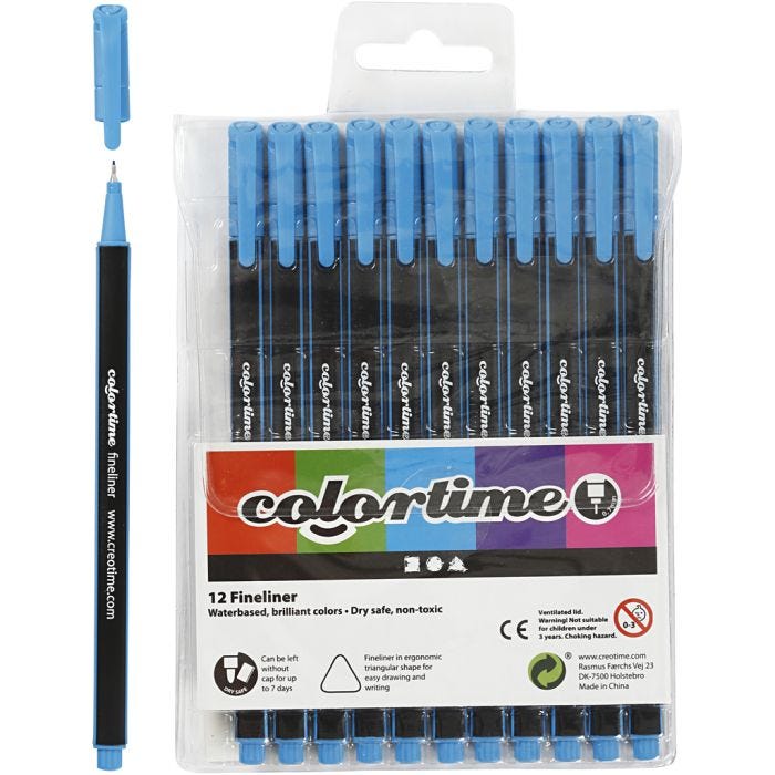 Colortime Fineliner-tusjer, strek 0,6-0,7 mm, lys blå, 12 stk./ 1 pk.
