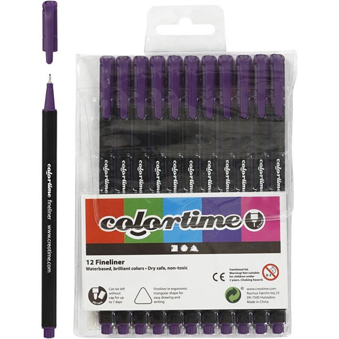 Colortime Fineliner-tusjer, strek 0,6-0,7 mm, lilla, 12 stk./ 1 pk.
