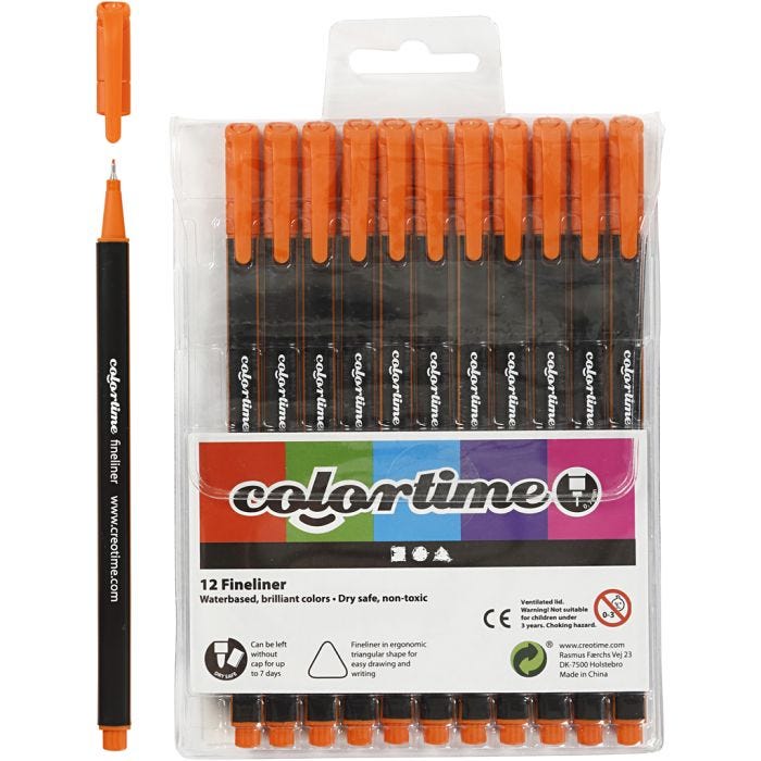 Colortime Fineliner-tusjer, strek 0,6-0,7 mm, orange, 12 stk./ 1 pk.