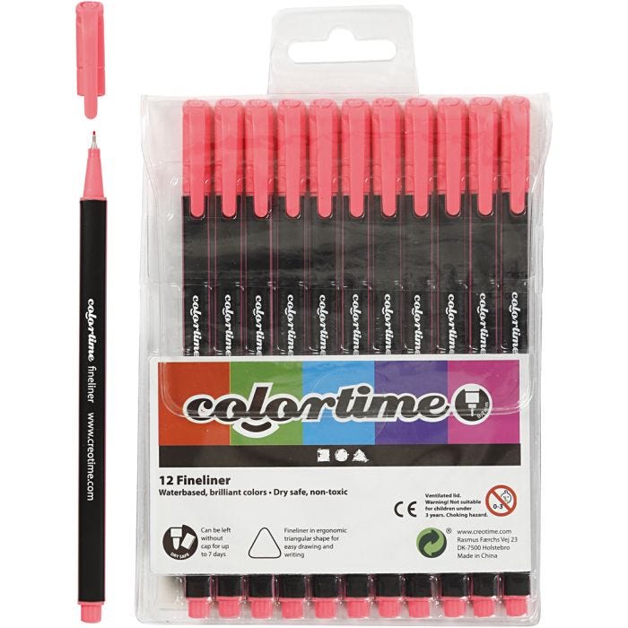 Colortime Fineliner-tusjer, strek 0,6-0,7 mm, pink, 12 stk./ 1 pk.
