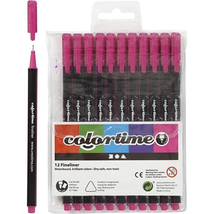 Colortime Fineliner-tusjer, strek 0,6-0,7 mm, cyklamen, 12 stk./ 1 pk.