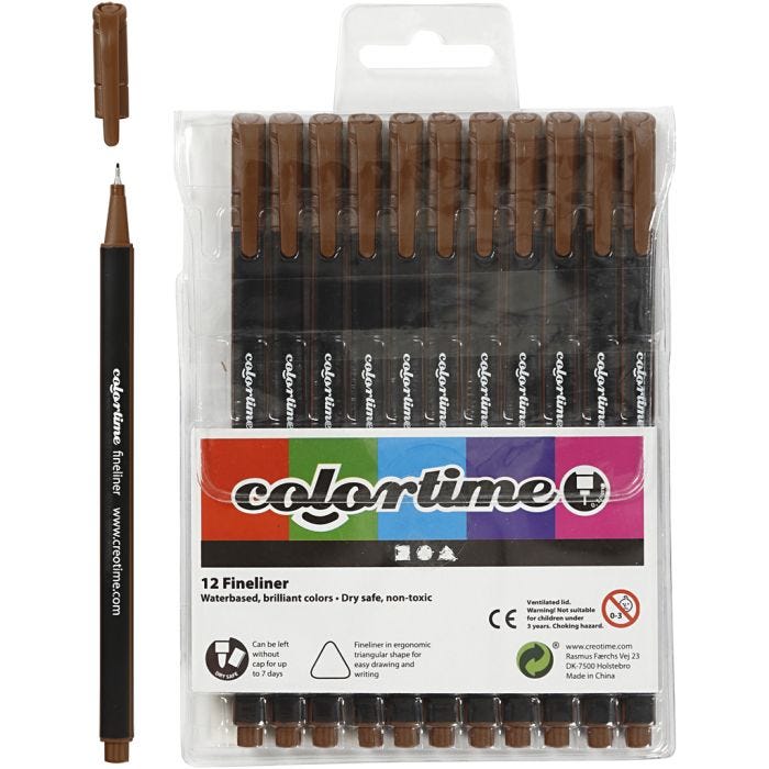 Colortime Fineliner-tusjer, strek 0,6-0,7 mm, brun, 12 stk./ 1 pk.