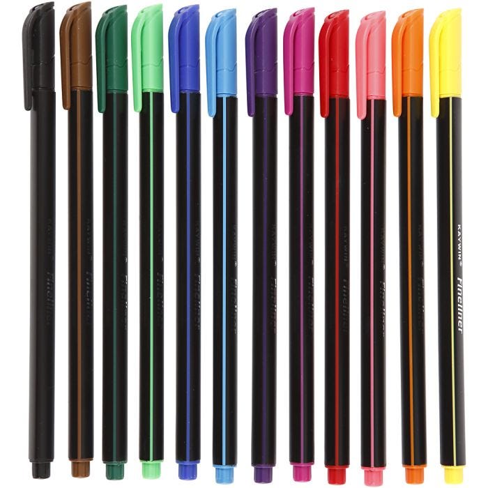 Colortime Fineliner-tusjer, strek 0,6-0,7 mm, ass. farger, 12 stk./ 1 pk.