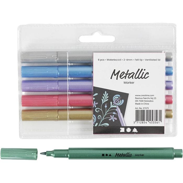 Metallic tusj, strek 2-4 mm, metallic farger, 6 stk./ 1 pk.