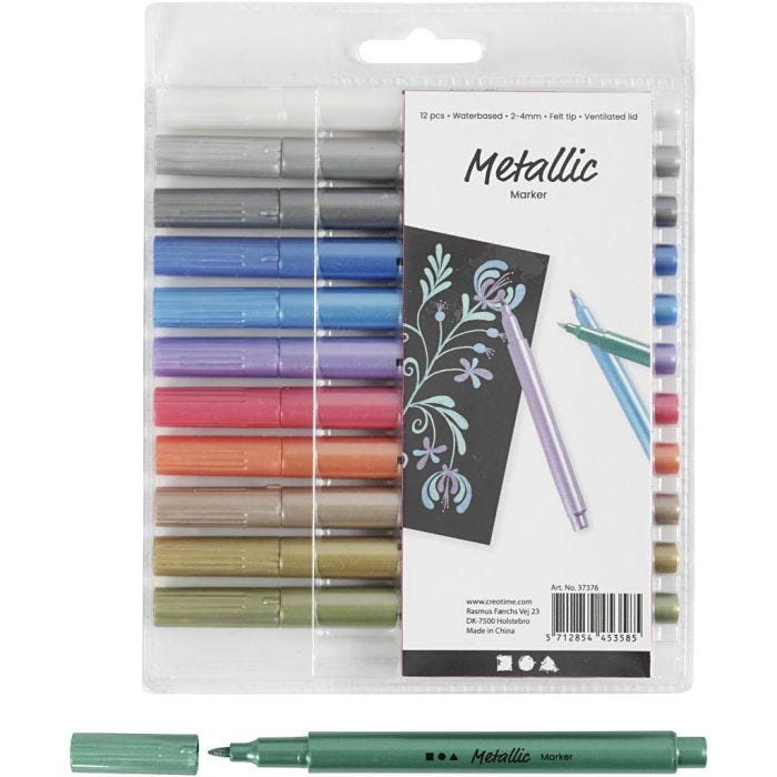 Metallic tusj, strek 2-4 mm, metallic farger, 12 stk./ 1 pk.