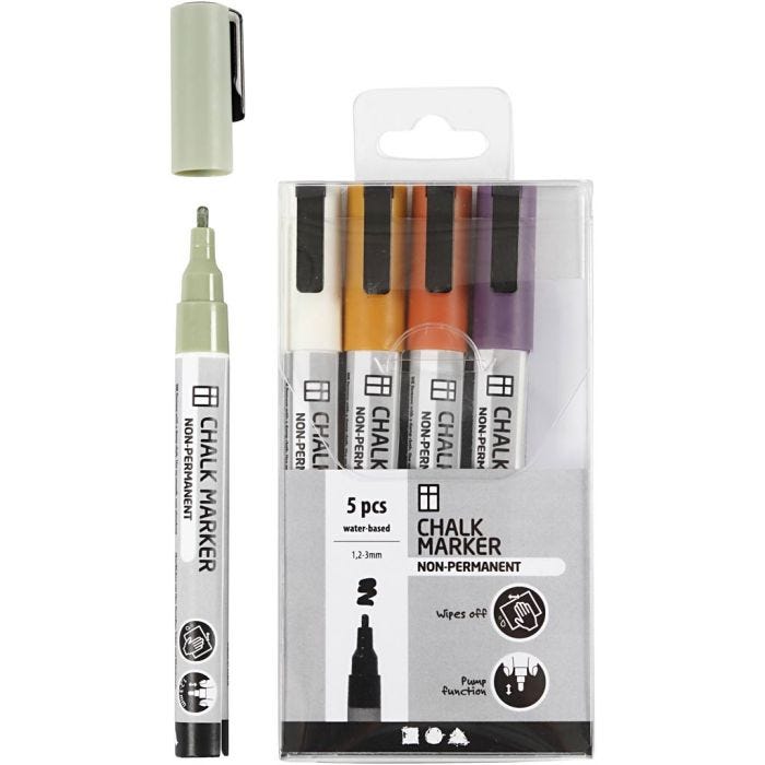 Chalk Markers, strek 1,2-3 mm, douche farger, 5stk./ 1 pk.