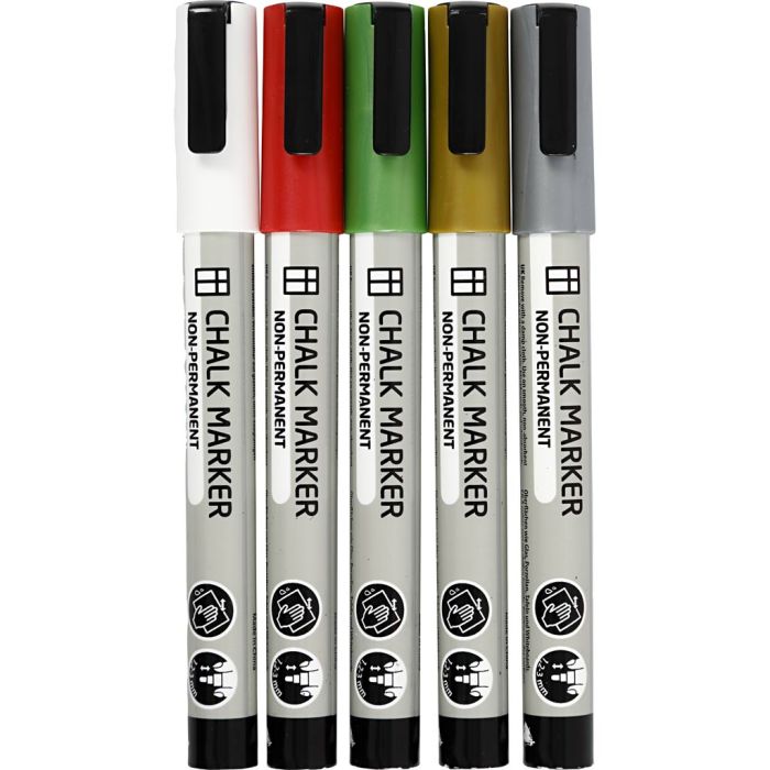 Chalk Markers, strek 1,2-3 mm, metallic farger, 5 stk./ 1 pk.