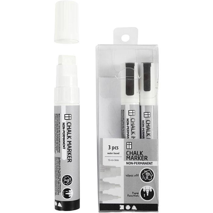 Chalk Markers, strek 3+6+15 mm, hvit, 3 stk./ 1 pk.