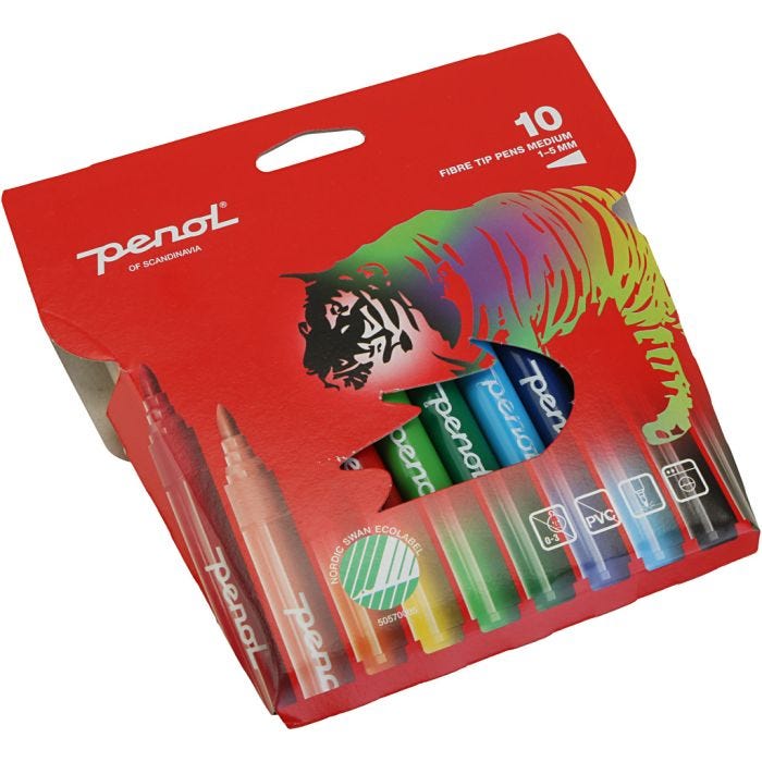 Penol Medium Tusjer, ass. farger, 10 ass./ 1 pk.