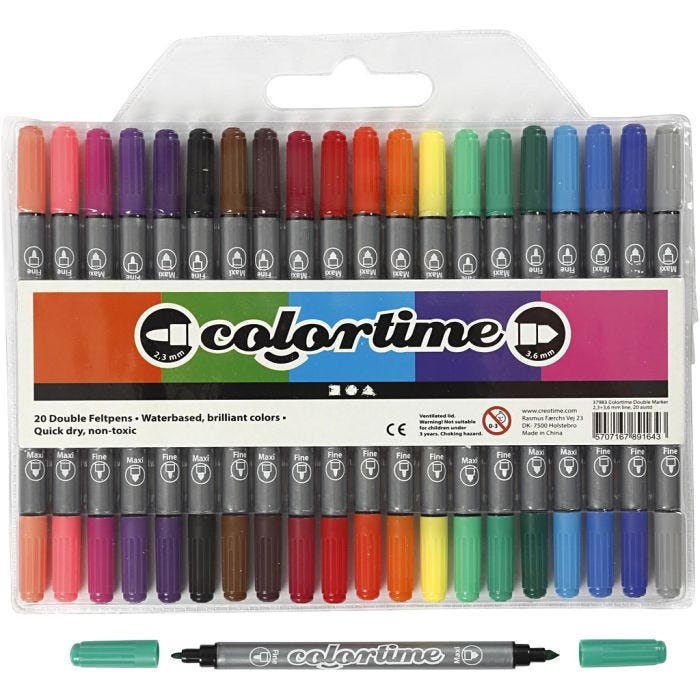 Colortime Dobbeltusj, strek 2,3+3,6 mm, standardfarger, 20 stk./ 1 pk.