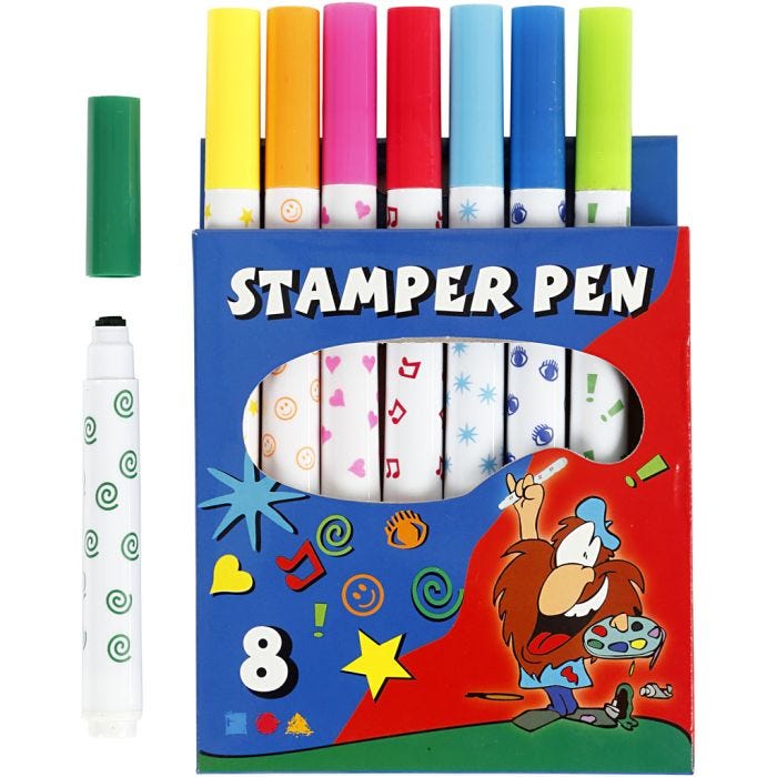 Stempeltusj, ass. farger, 8 stk./ 1 pk.