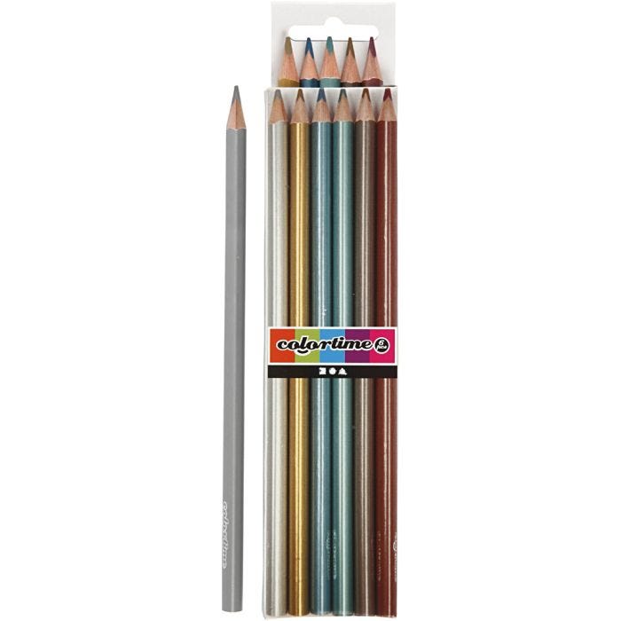 Colortime Fargeblyanter, L: 17,45 cm, mine 3 mm, metallic farger, 6 stk./ 1 pk.