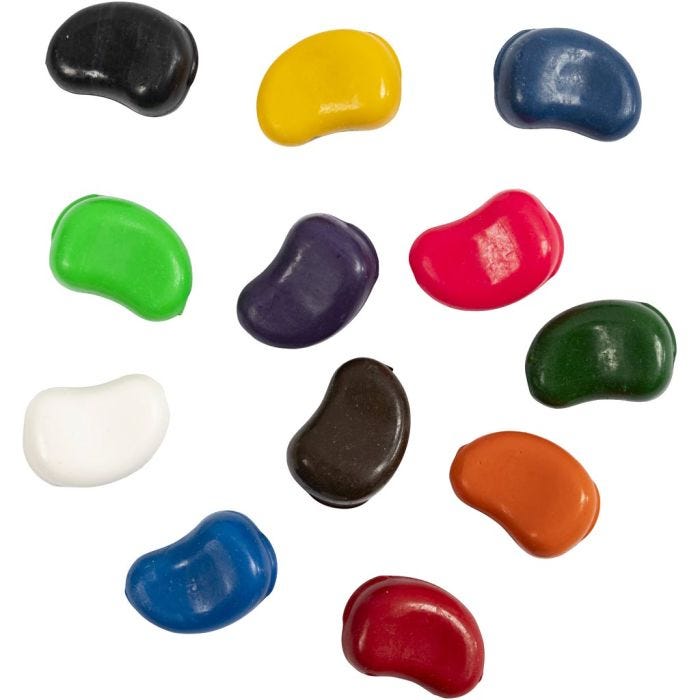 Fargestifter, Bønner, L: 25 mm, tykkelse 15 mm, ass. farger, 12 stk./ 1 pk.