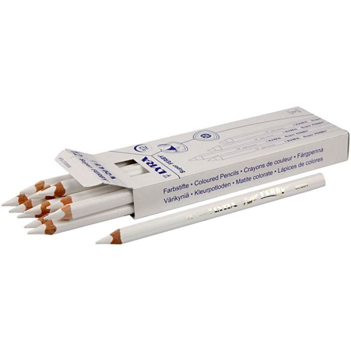 Super Ferby 1 fargeblyanter, L: 18 cm, mine 6,25 mm, hvit, 12 stk./ 1 pk.