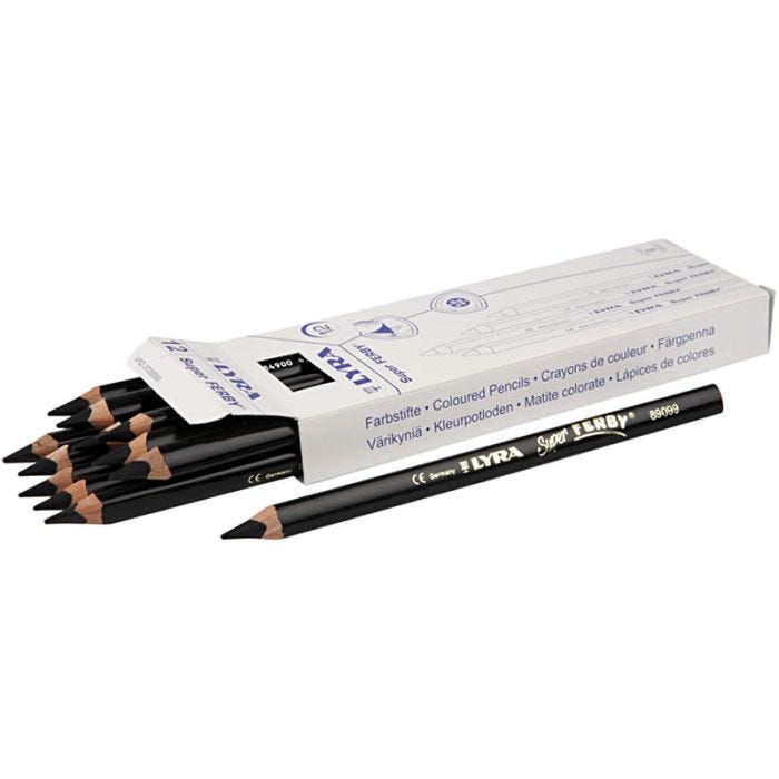 Super Ferby 1 fargeblyanter, L: 18 cm, mine 6,25 mm, svart, 12 stk./ 1 pk.