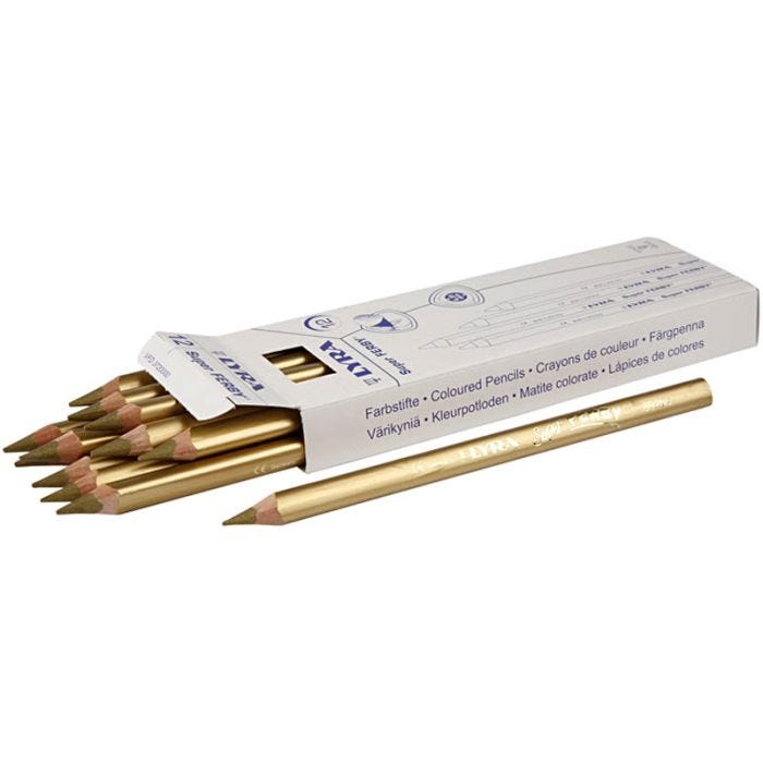 Super Ferby 1 fargeblyanter, L: 18 cm, mine 6,25 mm, gull, 12 stk./ 1 pk.