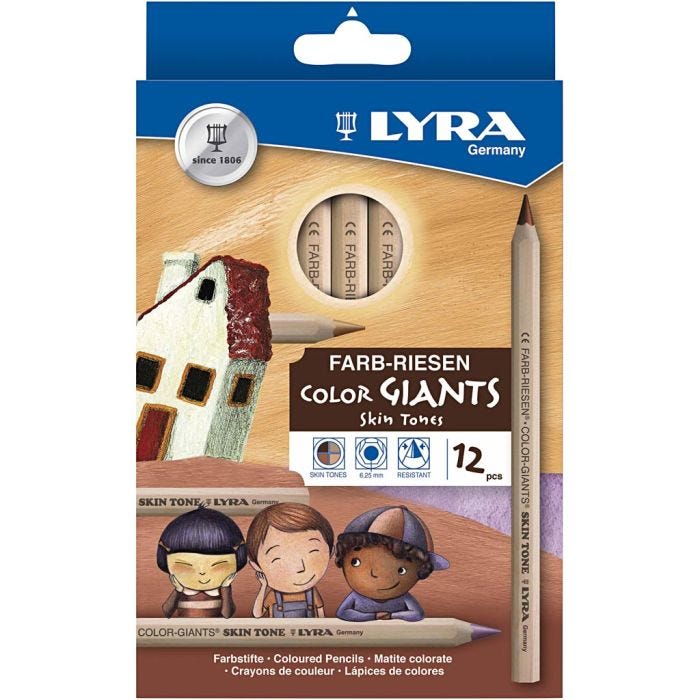 Tykke fargeblyanter, dia. 10 mm, strek 6,3 mm, skin colours, 12 stk./ 1 pk.