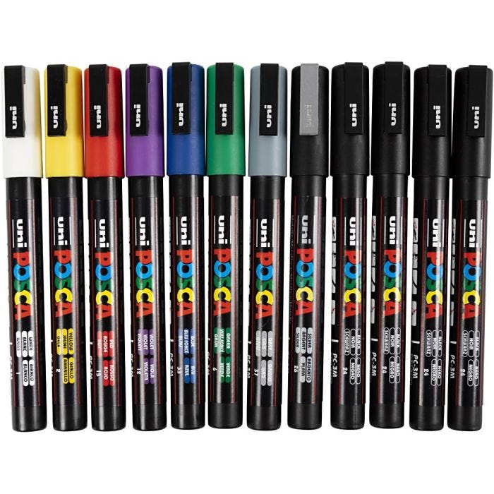 Posca Tusj, nr. PC-3M, strek 0,9-1,3 mm, ass. farger, 12 stk./ 1 pk.